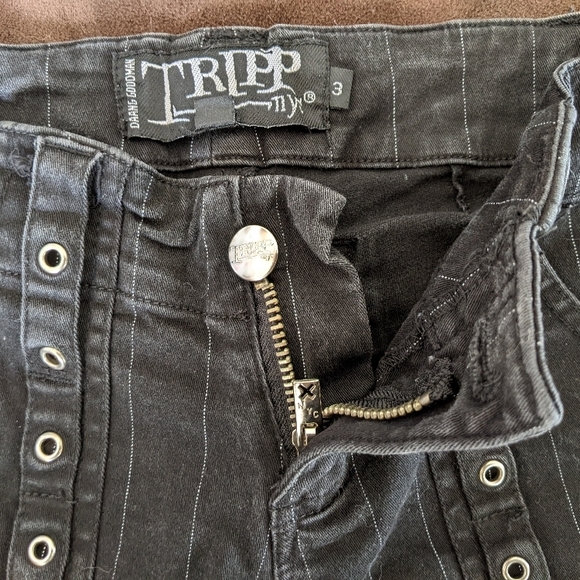 Black Pinstripe Pants with Zipper Detail - Picture 3 of 8